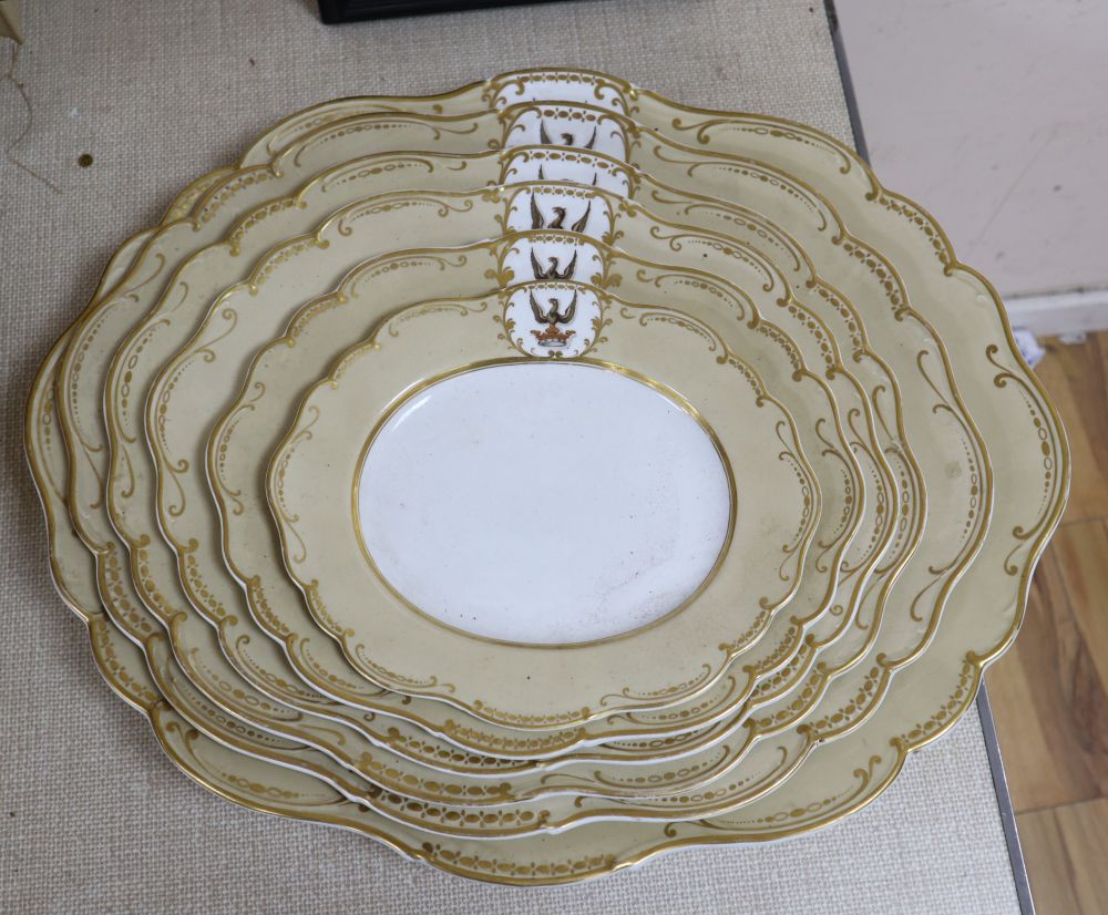 A graduated set of six Ridgway armorial porcelain meat plates